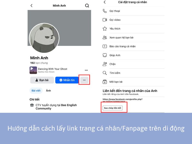 Hướng dẫn cách lấy link trang cá nhân/Fanpage trên di động